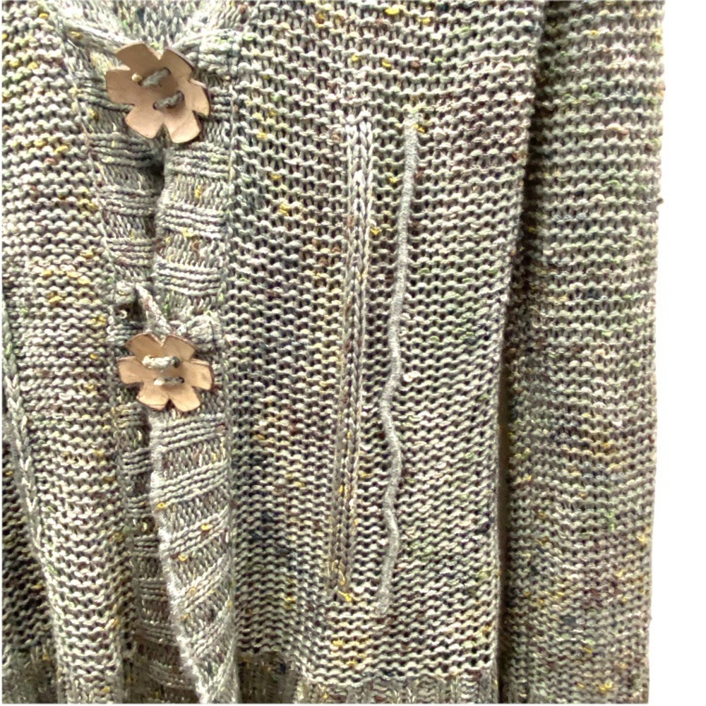 BCBGMaxAzria Boho Scalloped Edge Button Front Knit Cardigan Wood FlowerButton S - Picture 7 of 16